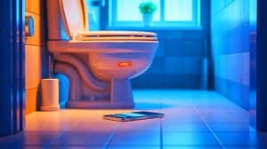 Illustration de l'impact de l'utilisation des smartphones aux toilettes sur la santé.