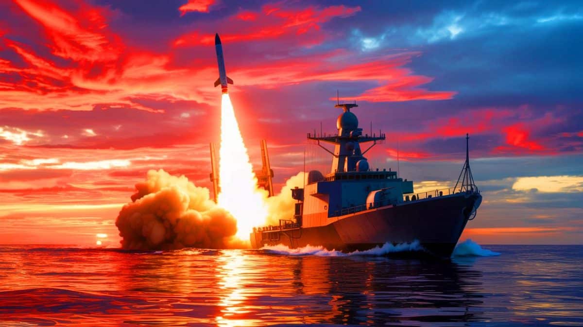 « Nous frapperons sans hésiter » : l’Inde affiche sa puissance militaire avec 1,4 million de soldats face aux menaces chinoises croissantes Illustration de la démonstration de force navale de l'Inde avec le tir d'un missile depuis un navire militaire.