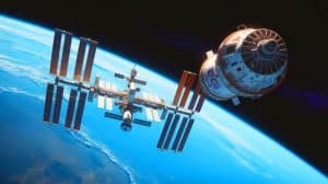 Illustration de la Station spatiale internationale en orbite autour de la Terre.