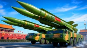 Illustration de la présentation de missiles hypersoniques lors de la parade militaire en Chine.