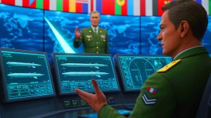 Illustration de l'accusation de Donald Trump concernant le vol de technologie américaine par la Russie pour des missiles hypersoniques.