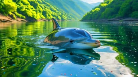 Illustration de la présence de microplastiques dans le système digestif des dauphins du fleuve Indus.