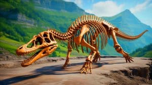 Illustration de la découverte d'un fossile de Lariosaurus valceresii avec sa peau préservée en Suisse.