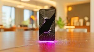 Illustration de la préoccupation liée aux dangers des écrans de smartphones fissurés.