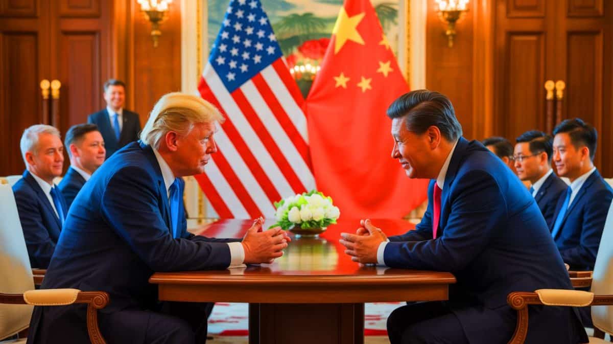 Accord Trump-Chine : une avancée prometteuse pour le secteur technologique et ses répercussions mondiales positives Illustration de l'accord commercial entre Donald Trump et Xi Jinping sur les terres rares et les taxes douanières.