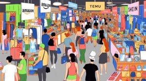 Illustration de la bataille d'Amazon Haul face à Temu et Shein sur le marché français.