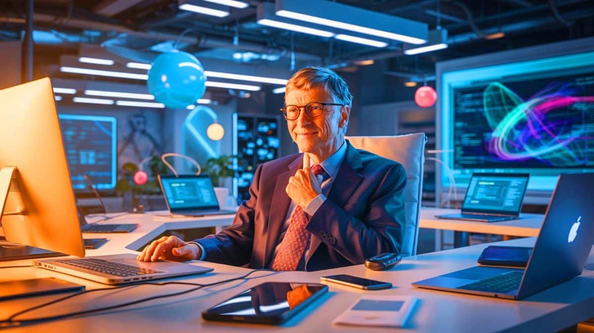 Bill Gates : sa méthode infaillible pour renforcer la confiance en soi et transformer votre quotidien Illustration de Bill Gates partageant ses conseils sur la confiance en soi et le succès personnel.