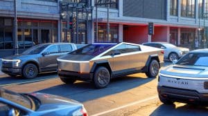 Illustration de la baisse des ventes du Cybertruck de Tesla face à une concurrence accrue sur le marché des véhicules électriques.