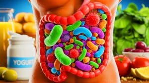 Illustration de la diversité du microbiome intestinal et son lien avec la longévité exceptionnelle.