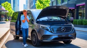 Illustration de la déception d'un automobiliste belge face à la fiabilité de son véhicule électrique Mercedes EQV.