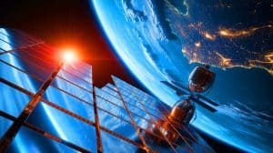 Illustration de miroirs géants en orbite redirigeant la lumière solaire vers la Terre.