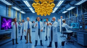 Illustration de la remise du prix Nobel de physique pour des avancées en mécanique quantique.