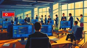 Illustration de l'infiltration des travailleurs informatiques nord-coréens dans des entreprises occidentales.