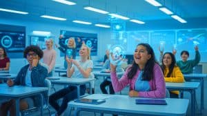 Illustration de l'impact des technologies d'intelligence artificielle sur les jeunes en milieu scolaire.
