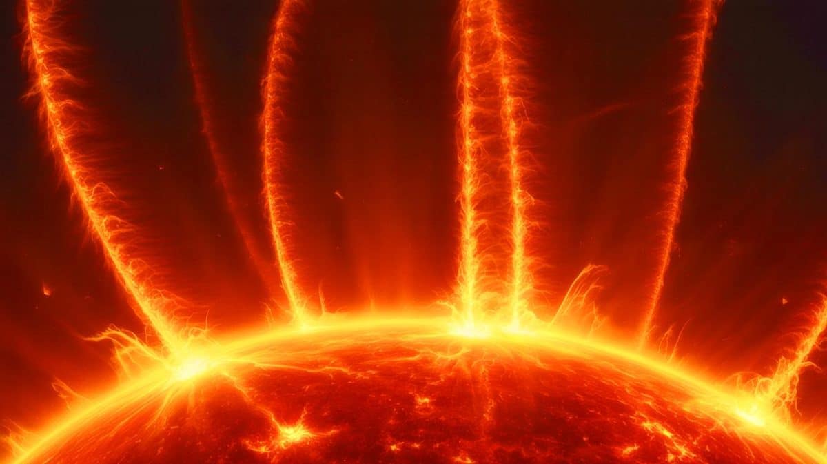 Les chercheurs révèlent pourquoi il pleut dans l’atmosphère solaire : une découverte fascinante sur notre étoile Illustration de la formation des pluies coronales dans l'atmosphère du Soleil.