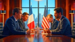Illustration de la riposte française avec le quintuplement de la taxe GAFA face aux droits de douane américains.