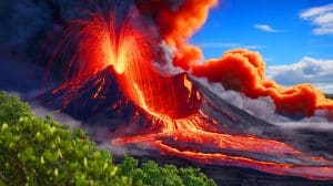 Illustration de l'activité volcanique et ses impacts dévastateurs sur les populations et l'environnement.
