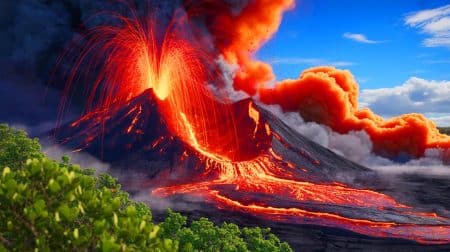 Les volcans, créateurs d’or : découvrez comment leurs éruptions transforment notre sous-sol en trésor caché Illustration de l'activité volcanique et ses impacts dévastateurs sur les populations et l'environnement.