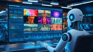 Illustration de l'intelligence artificielle V-JEPA imitant le raisonnement cognitif des enfants en observant des vidéos.