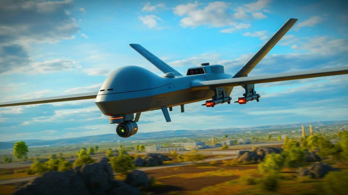 Illustration de l'Artemis, drone de frappe autonome capable d'opérer sans GPS sur de longues distances.