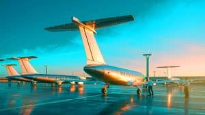 Illustration de la révolution de l'aviation électrique avec des avions innovants et durables en 2025.