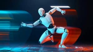 Illustration de l'humanoïde G1 de Unitree Robotics exécutant des mouvements de Kung-fu.