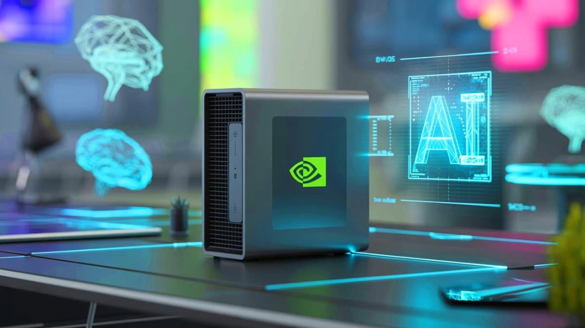 « Le plus petit supercalculateur du monde est là » : NVIDIA lance le DGX Spark, un mini-ordinateur d’IA à 3 999 € capable d’exécuter des modèles géants depuis un simple bureau Illustration de Jensen Huang tenant le mini-ordinateur DGX Spark lors d'une conférence NVIDIA.