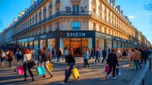 Illustration de l'ouverture du premier magasin physique Shein à Paris.