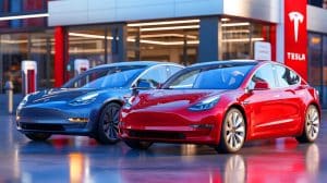 Illustration de la présentation des nouveaux modèles Tesla Model 3 et Y Standard.