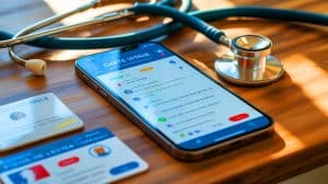 Illustration de la carte Vitale dématérialisée sur smartphone pour simplifier l'accès aux soins en France.