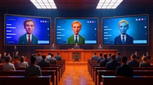 Illustration de l'utilisation de chatbots comme jurés lors d'un procès fictif à l'Université de Caroline du Nord.