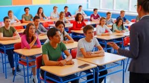 Illustration de l'annonce de l'interdiction des smartphones dans les lycées par Emmanuel Macron pour 2026.