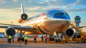 Illustration de l'immobilisation des avions MD-11 perturbant le fret aérien aux États-Unis.