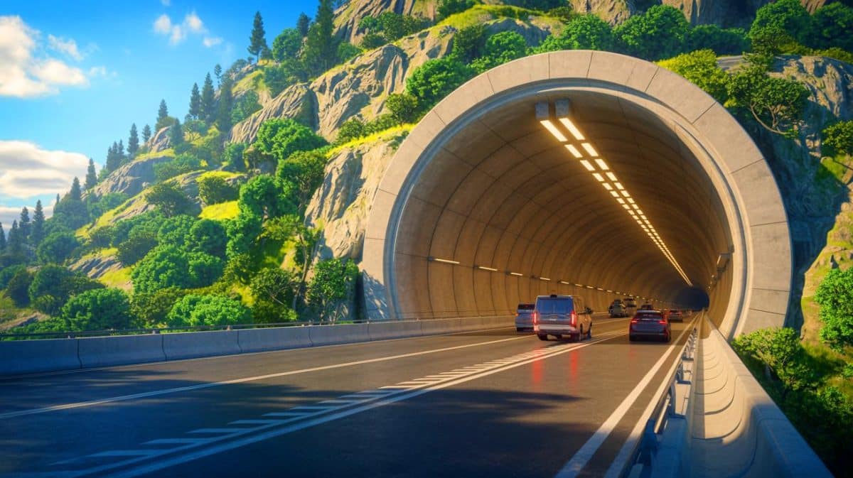 Illustration de l'exploration des plus longs tunnels routiers au monde et des défis d'ingénierie qu'ils représentent.