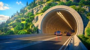 Illustration de l'exploration des plus longs tunnels routiers au monde et des défis d'ingénierie qu'ils représentent.