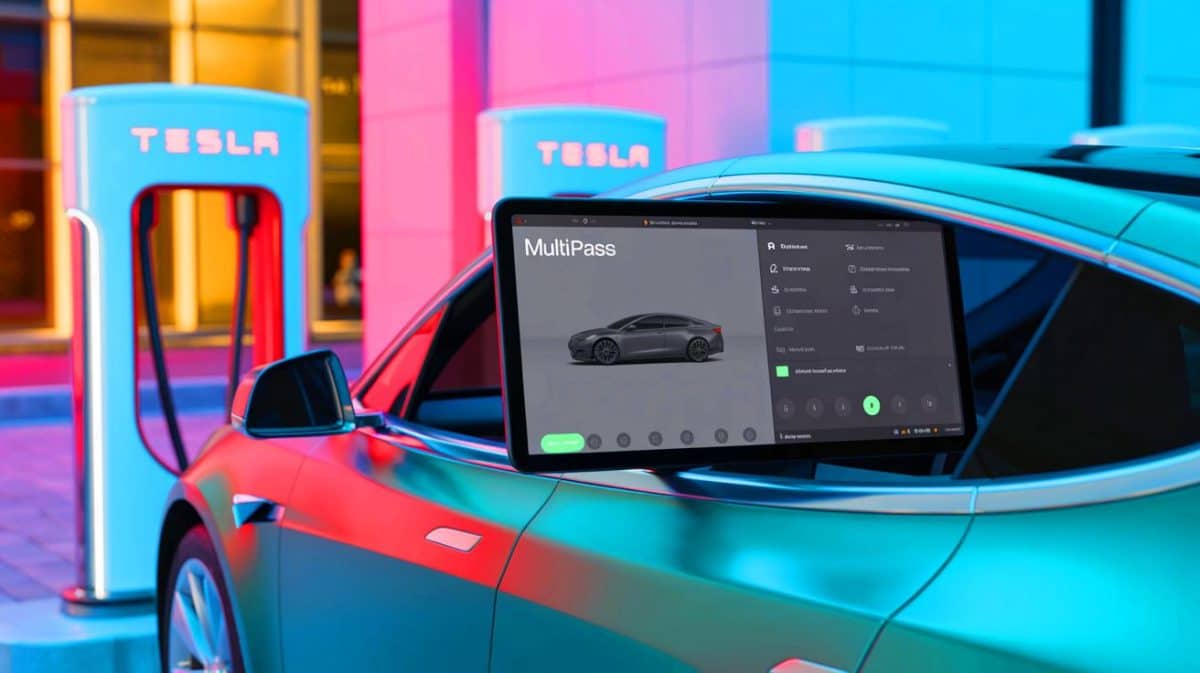 Tesla facilite la recharge en France : le « MultiPass » révolutionne l’expérience des conducteurs de véhicules électriques Illustration de la fonctionnalité MultiPass de Tesla facilitant la recharge des voitures électriques en France.