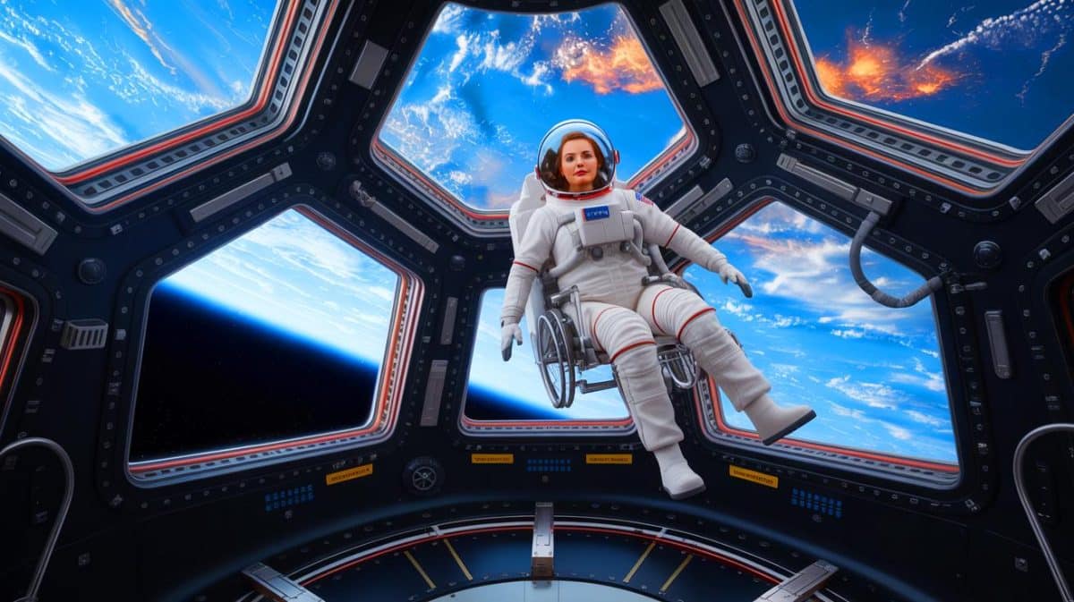 Blue Origin : un pas historique pour l’inclusion avec le lancement d’une personne en fauteuil roulant dans l’espace Illustration de Michaela Benthaus, première personne paraplégique à voyager dans l'espace avec Blue Origin.
