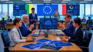 Illustration de l'enquête de la Commission européenne sur l'utilisation des données web par Google pour entraîner ses IA.