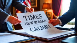 Illustration de la décision de remplacer la police Calibri par Times New Roman dans les documents officiels américains.