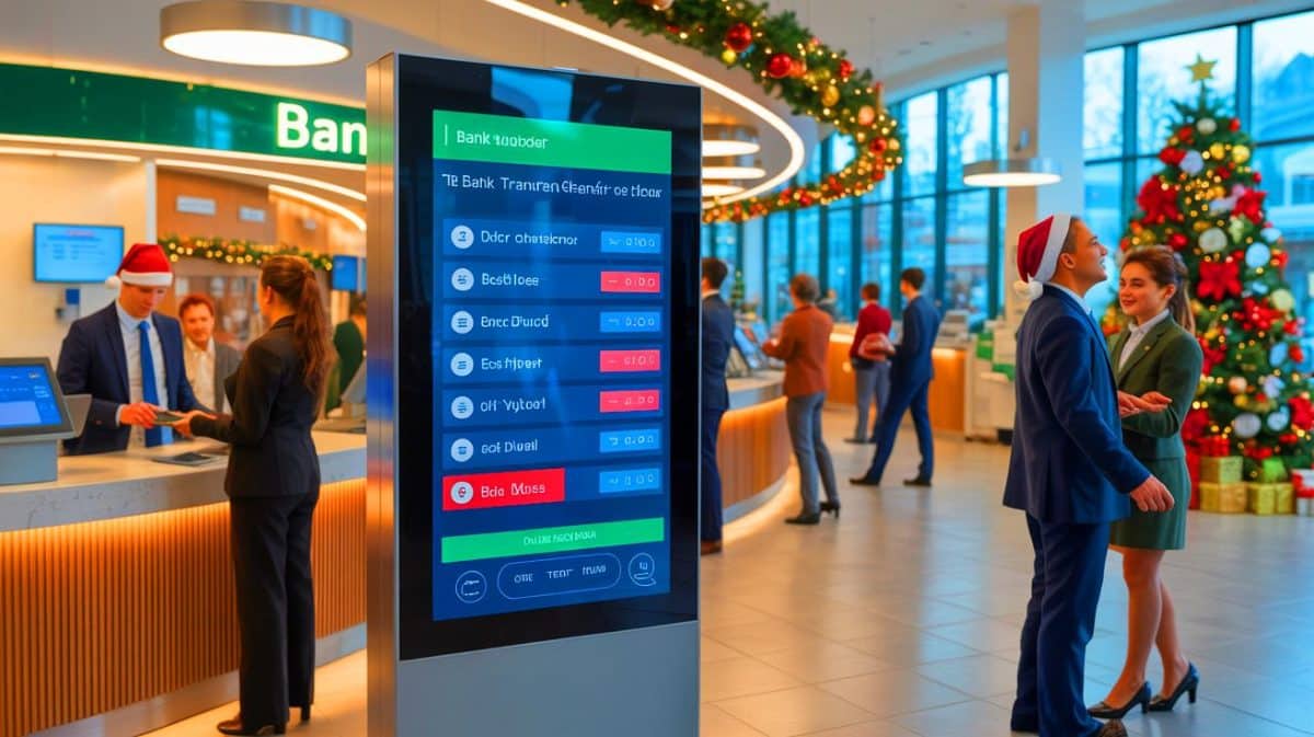 Les virements bancaires continuent à Noël : ce que cela signifie pour vos transactions pendant les fêtes Illustration de la suspension des virements bancaires traditionnels pendant les jours fériés de Noël.