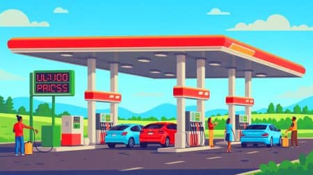 Illustration de la baisse des prix de l'essence aux États-Unis avec un affichage de 0,68 €/litre.