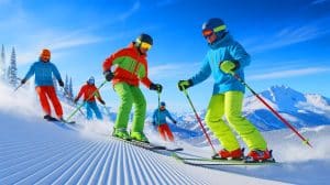 Illustration de la prévention des blessures lors de la pratique du ski et du snowboard.