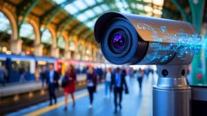 Illustration de l'utilisation de l'intelligence artificielle pour analyser les flux vidéo dans les transports publics.