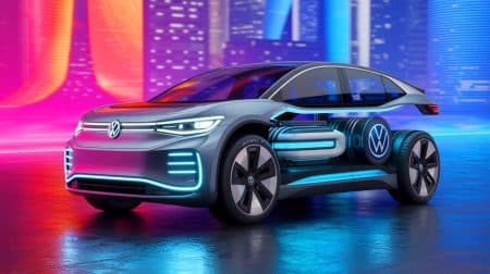 Illustration de l'innovation de Volkswagen avec ses véhicules EREV à autonomie étendue.